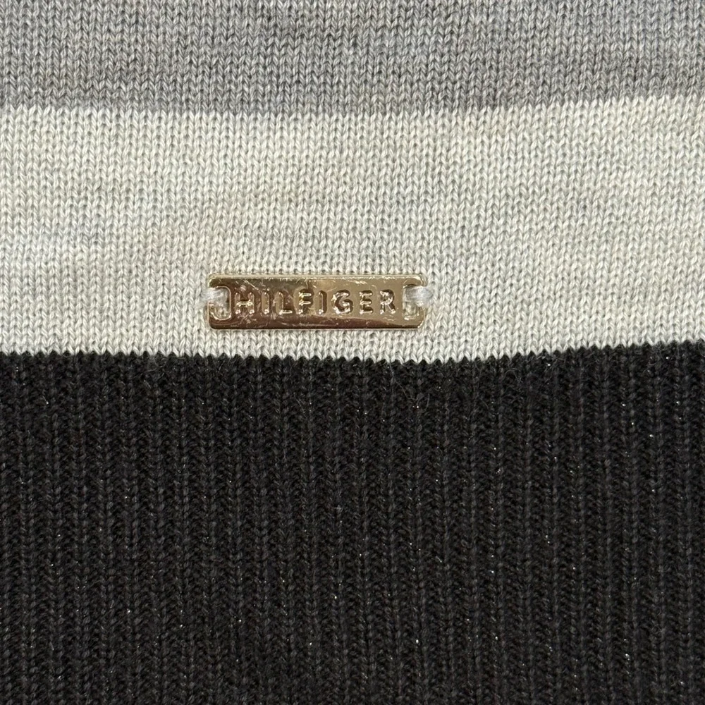Tommy Hilfiger Womens Striped Crewneck Sweater Grey Black Pink Size M